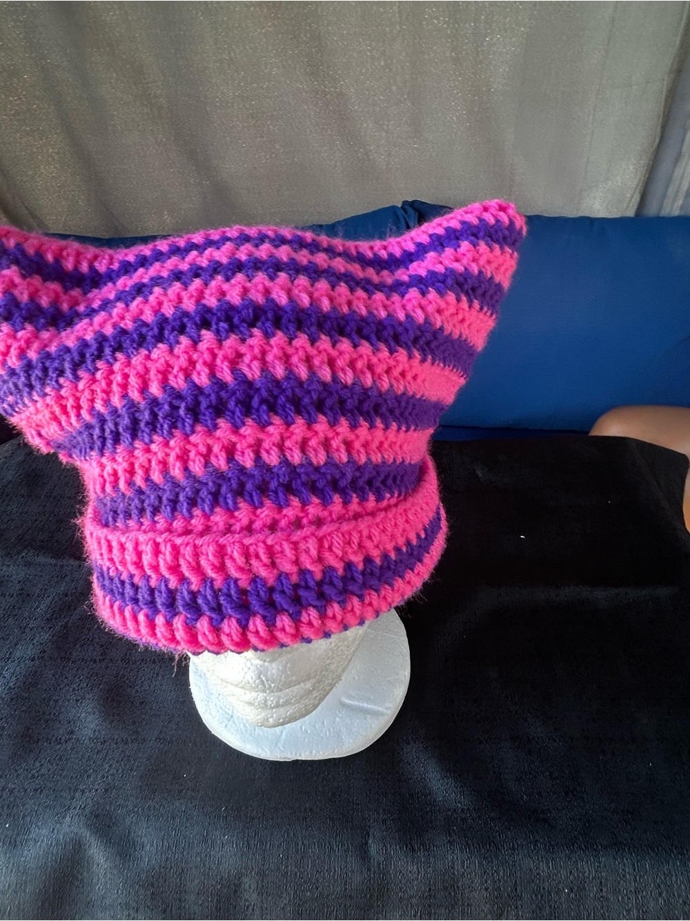Striped Crochet Beanie Hat in Pink and Purple
